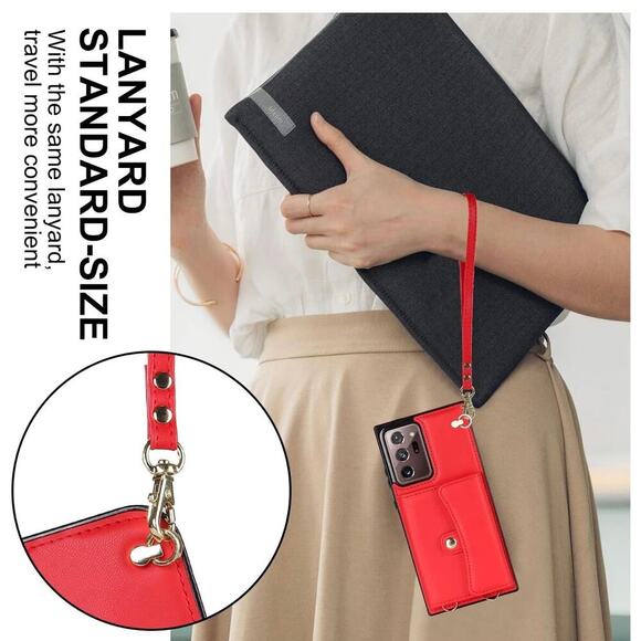 NWT Asuwish Samsung Note 20 Red Case with Crossbody and Wrist Strap Leather - Picture 5 of 6